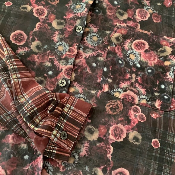 A.B.S. Denim Collection plaid & floral sheer top M - Picture 12 of 13
